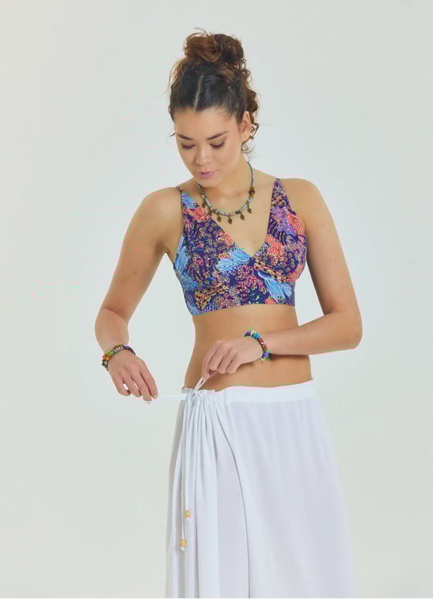 Lace Up Backless Adjustable Blue Ethnic Blouse 4651